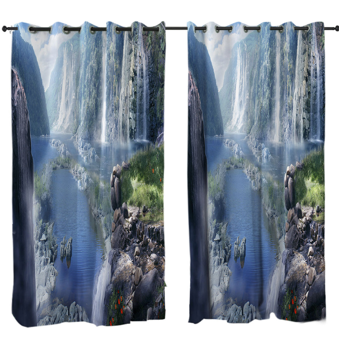 Beautiful Nature Waterfall Paradise Curtain