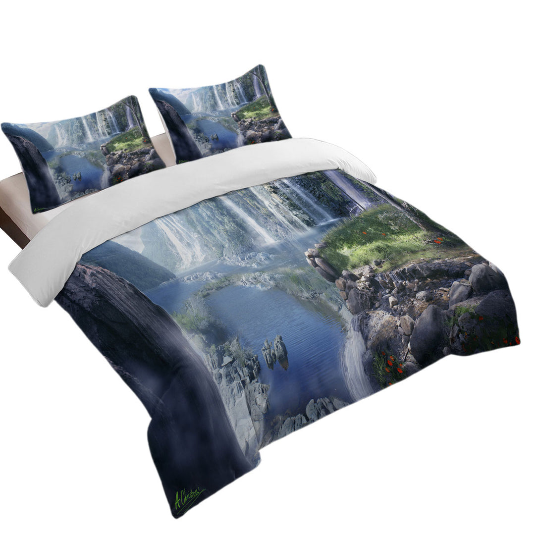 Beautiful Nature Waterfall Paradise King Duvet Cover set