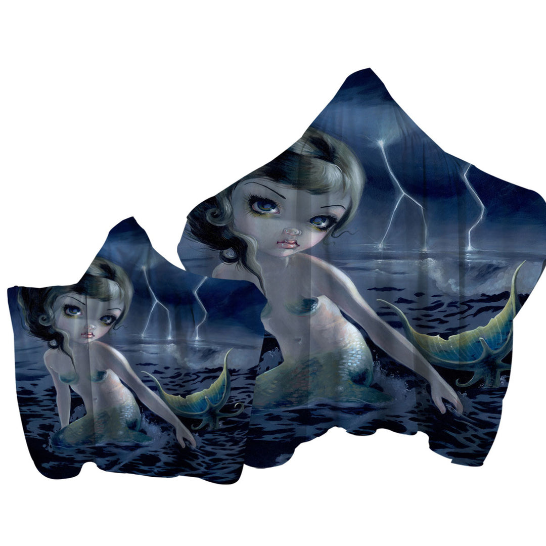 Beautiful Ocean Mermaid the Storm Chaser Hooded Beach Towel