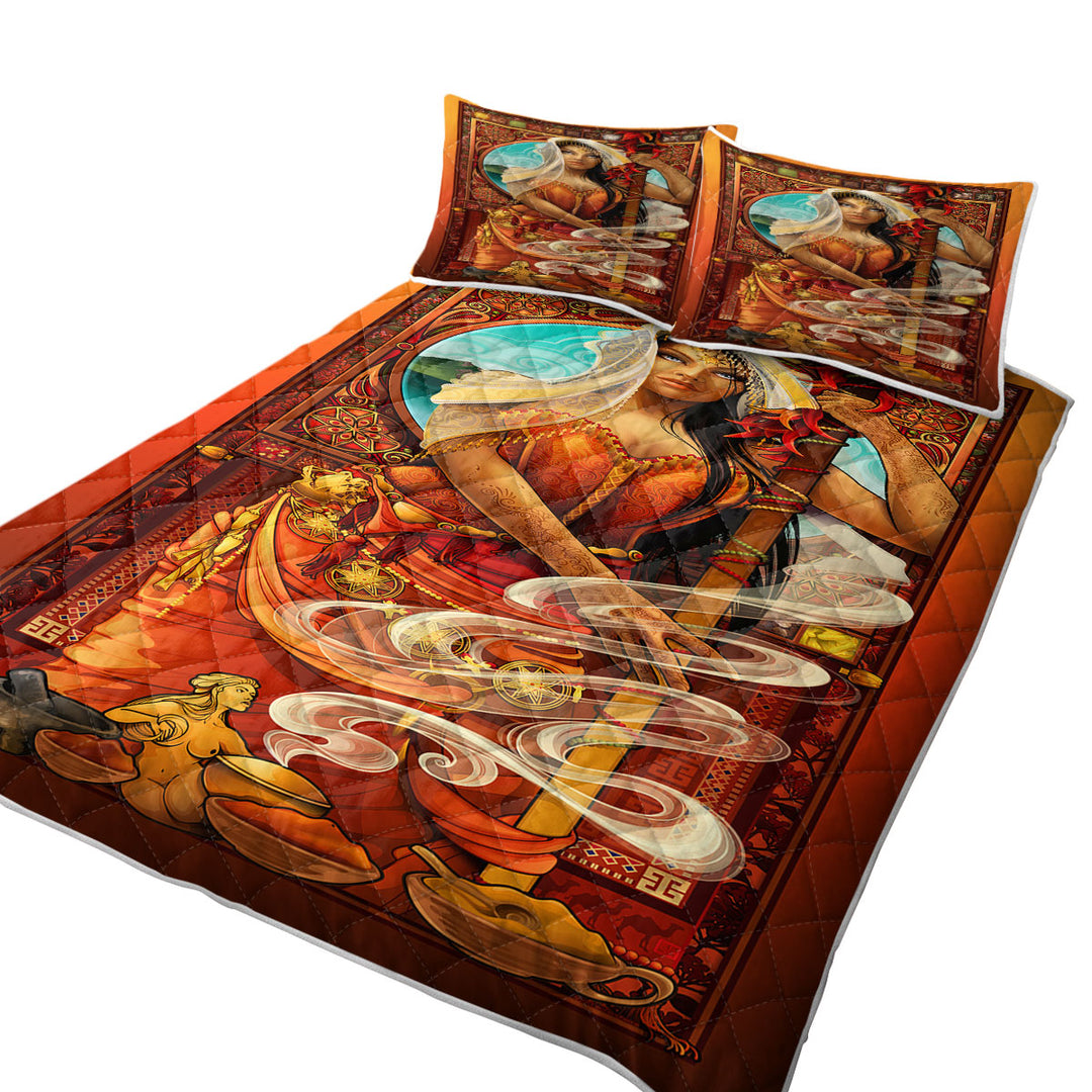 Beautiful Oriental Girl Goddess of Spices California King Quilt Sets