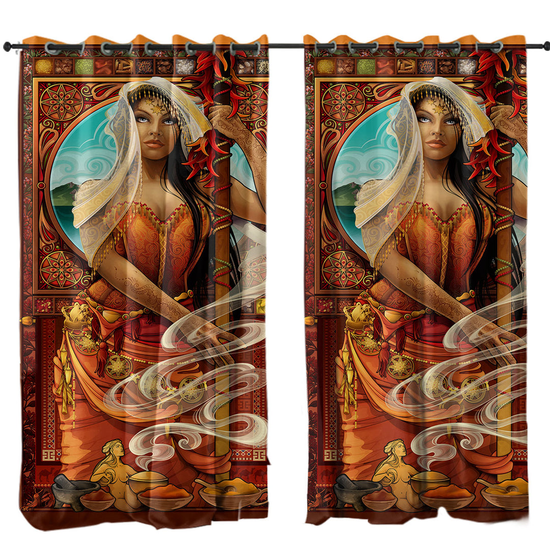 Beautiful Oriental Girl Goddess of Spices Curtains for Living Room