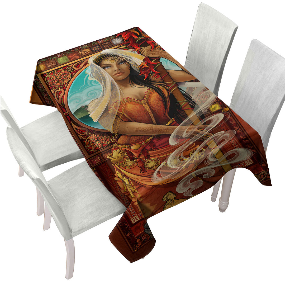 Beautiful Oriental Girl Goddess of Spices Tablecloths