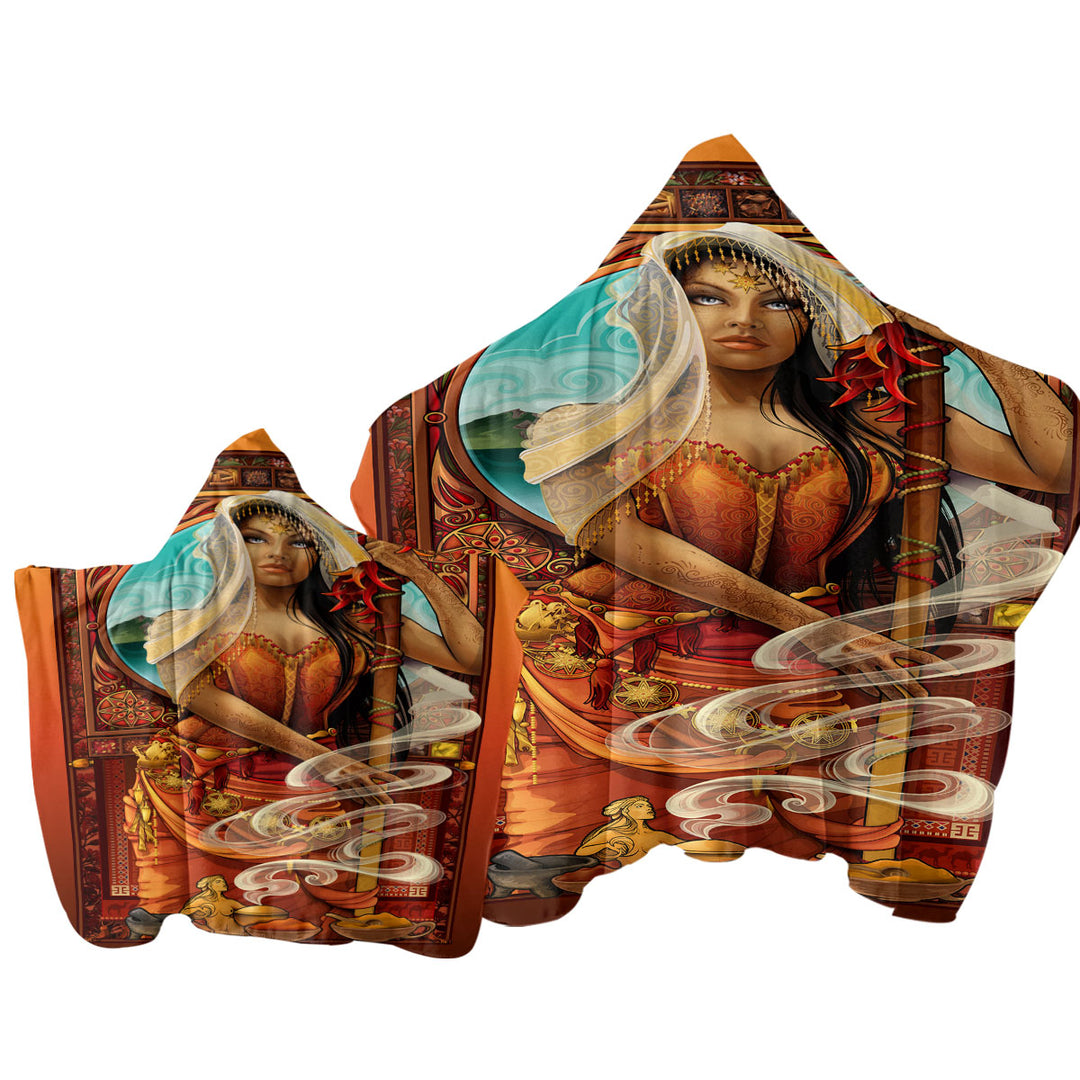 Beautiful Oriental Girl Goddess of Spices Towel with Hood