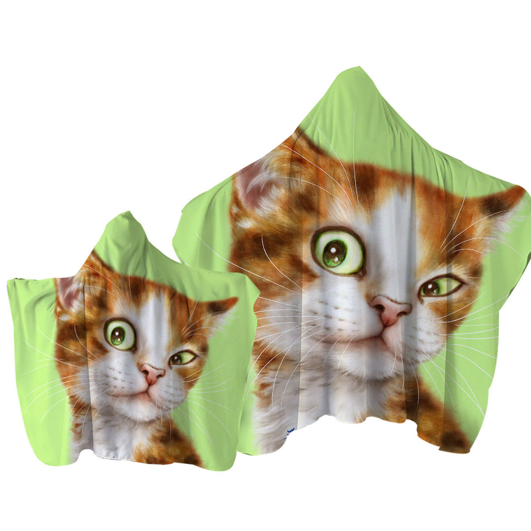 Beautiful Painted Cats Curious Ginger Kitty Towel with Hood