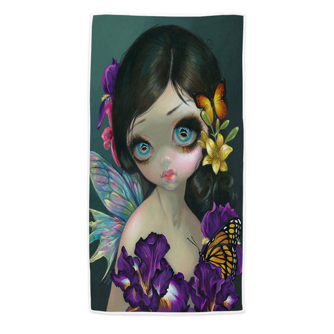 Beautiful Pool Towels Girl Fairy with Iris Enchantment Flowers