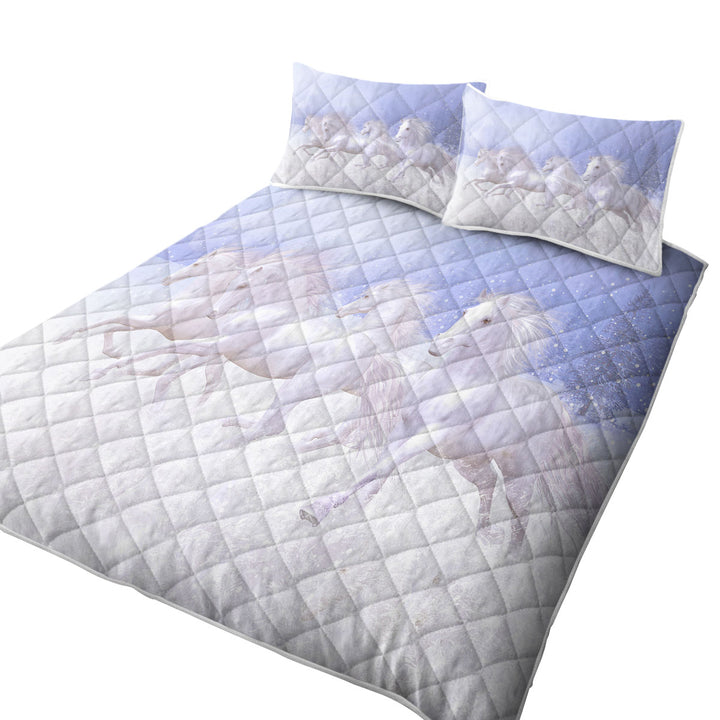 Beautiful Running White Horses the Snow Horses King Quilt