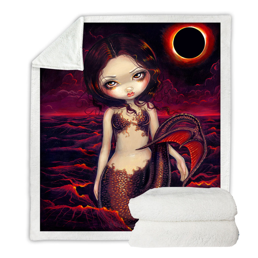 Beautiful Sherpa Blanket Fantasy Art Red Glow Mermaid Eclipse