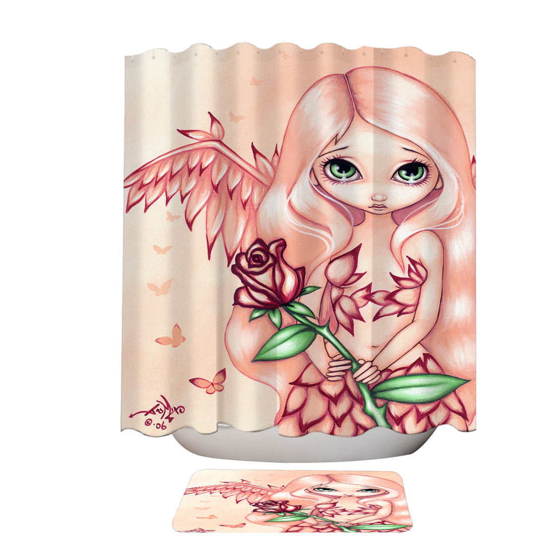 Beautiful Shower Curtains with Pale Rose A Flower Fairy with Angel Wings