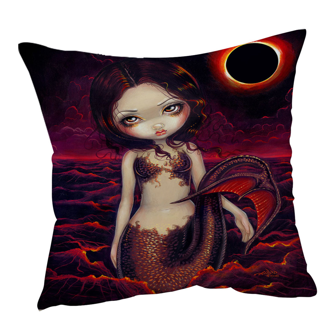 Beautiful Sofa Pillows Fantasy Art Red Glow Mermaid Eclipse