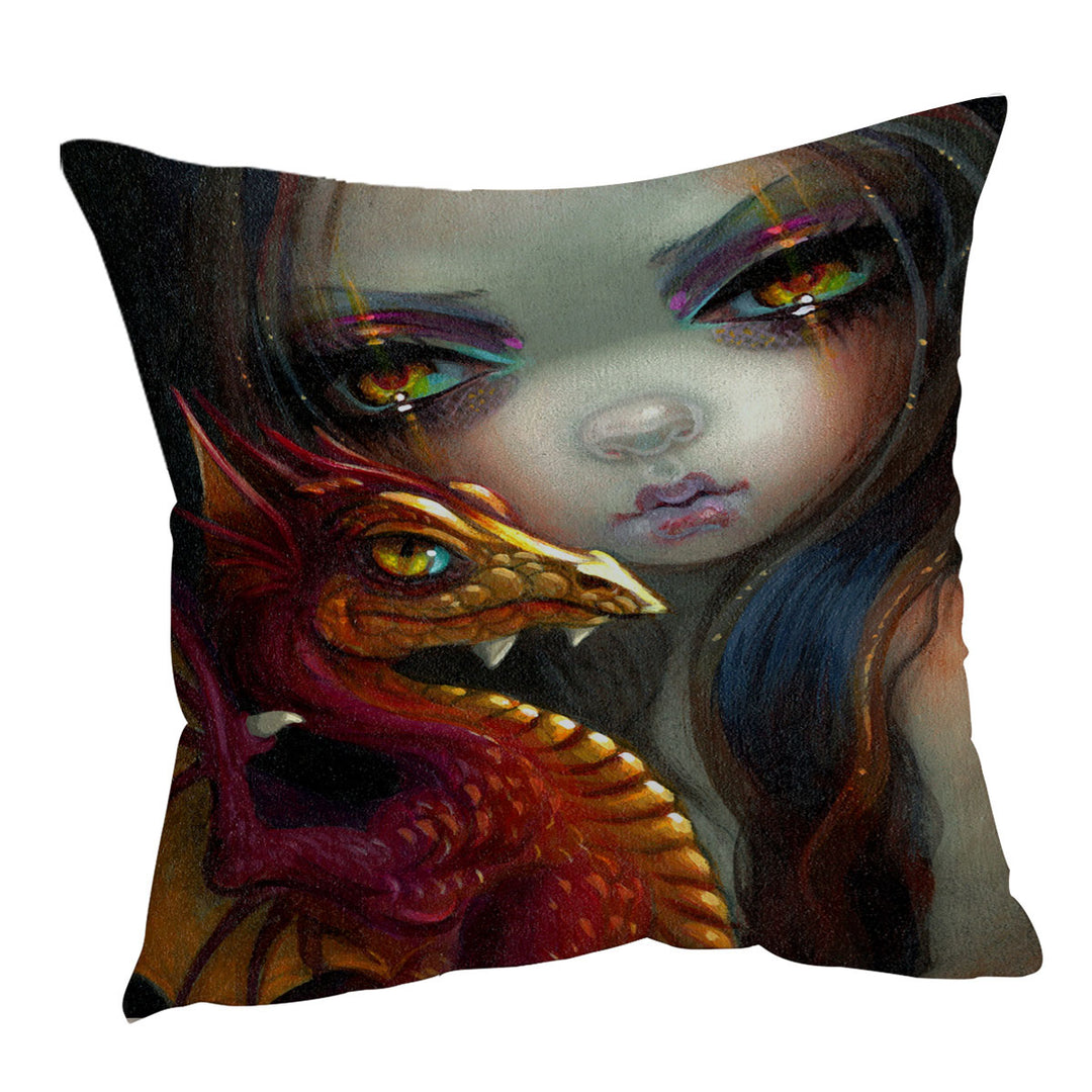 Beautiful Sofa Pillows Maiden with Her Golden Eyed Dragonling