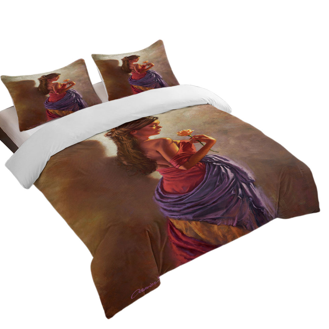 Beautiful Spanish Woman and Rose Duvet Cover