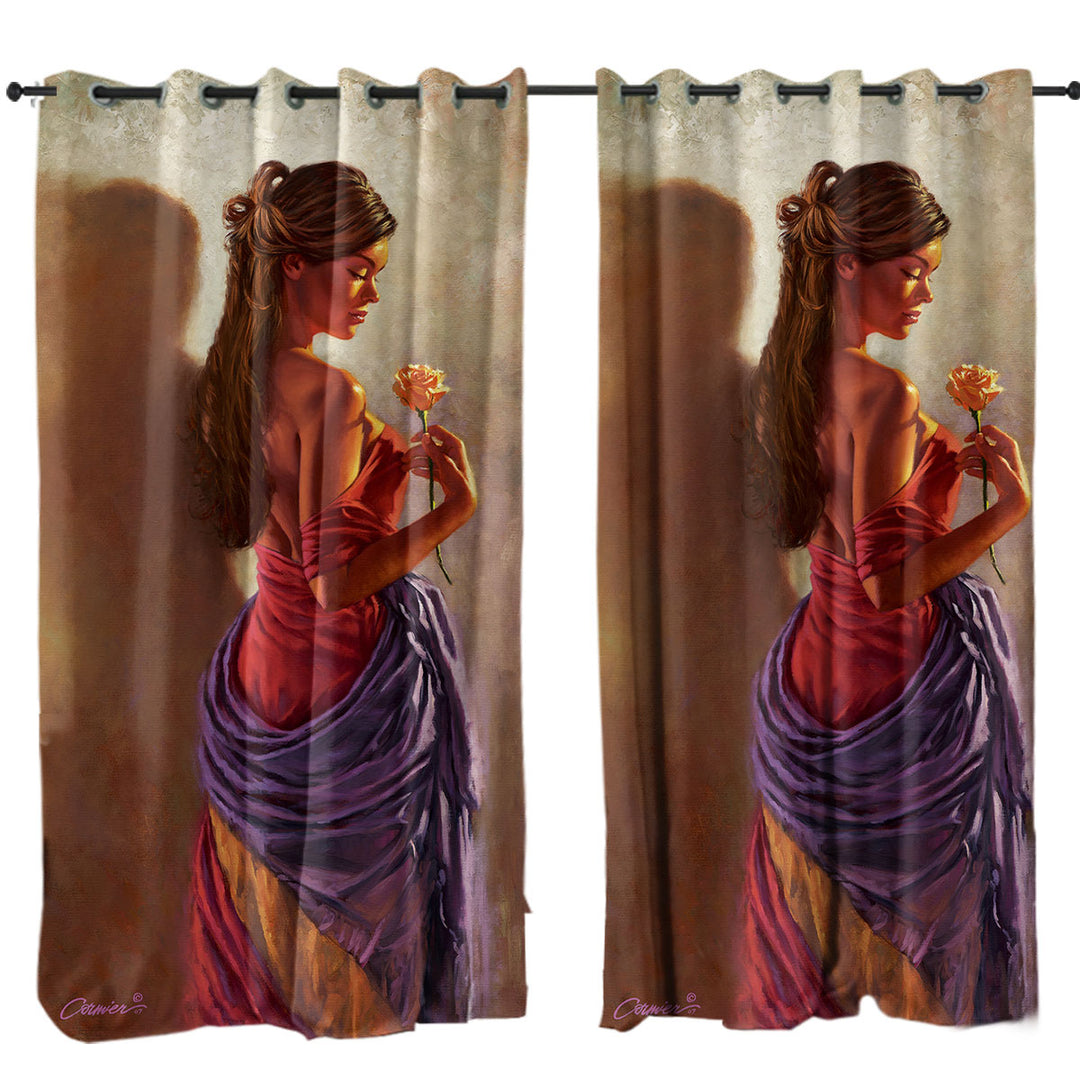 Beautiful Spanish Woman and Rose Eyelet Curtains