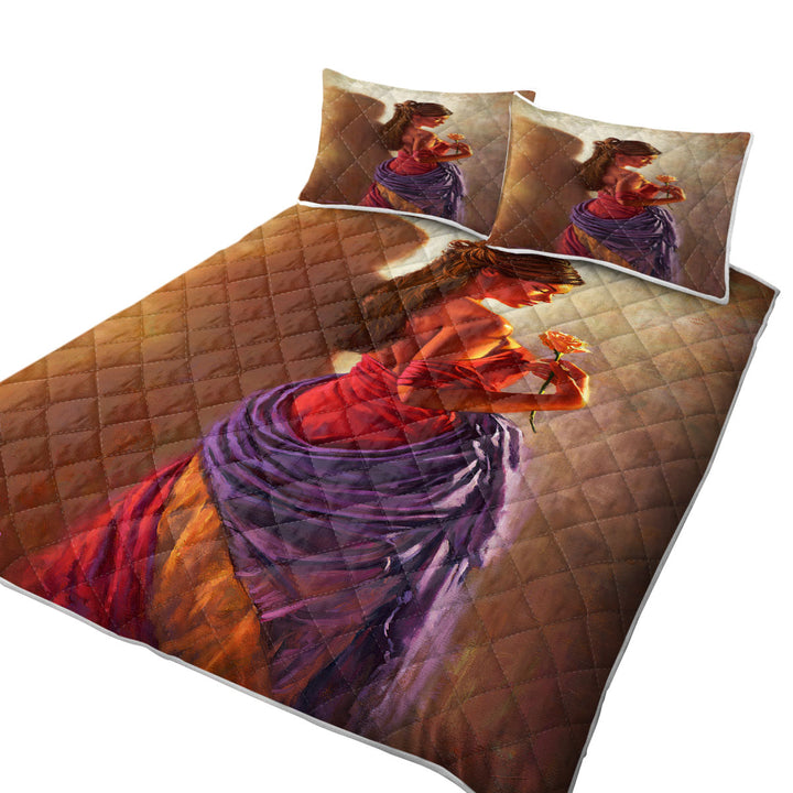 Beautiful Spanish Woman and Rose Quilts