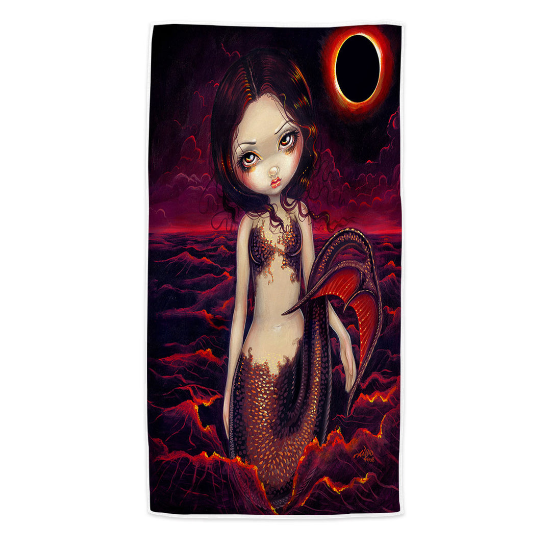 Beautiful Swims Towel Fantasy Art Red Glow Mermaid Eclipse