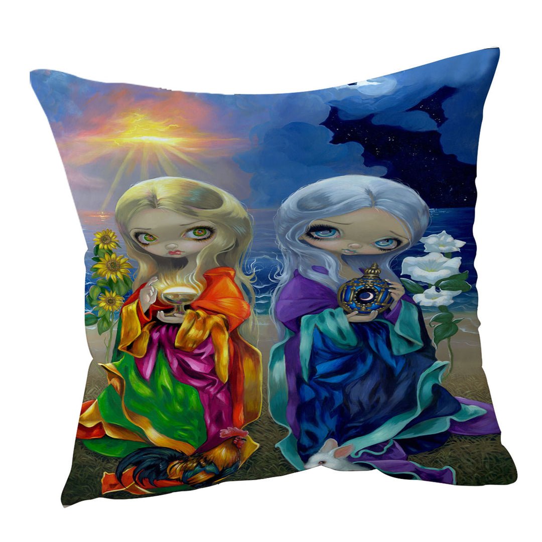 Beautiful Throw Cushions Feature Art Sun Child and Moon Child Day and Night