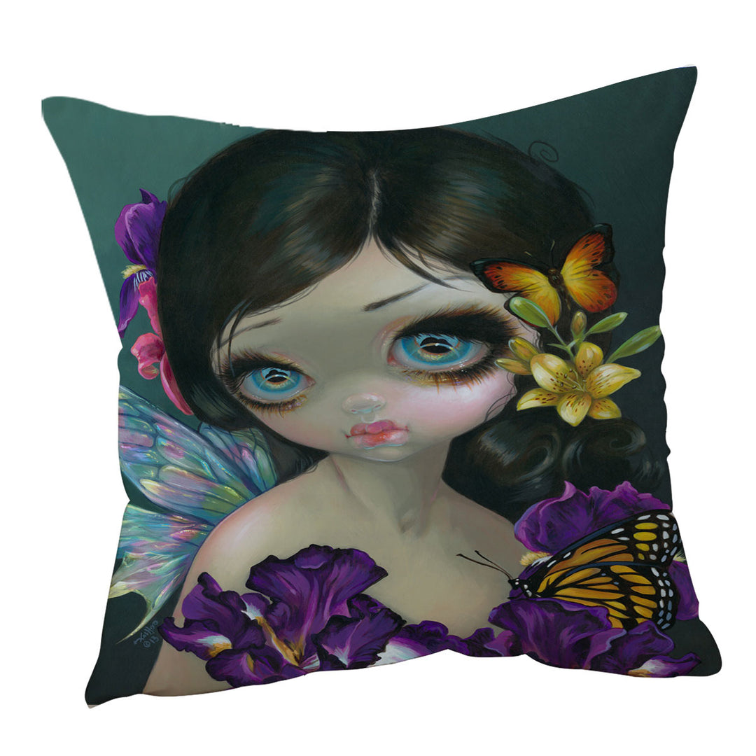 Beautiful Throw Cushions Girl Fairy with Iris Enchantment Flowers