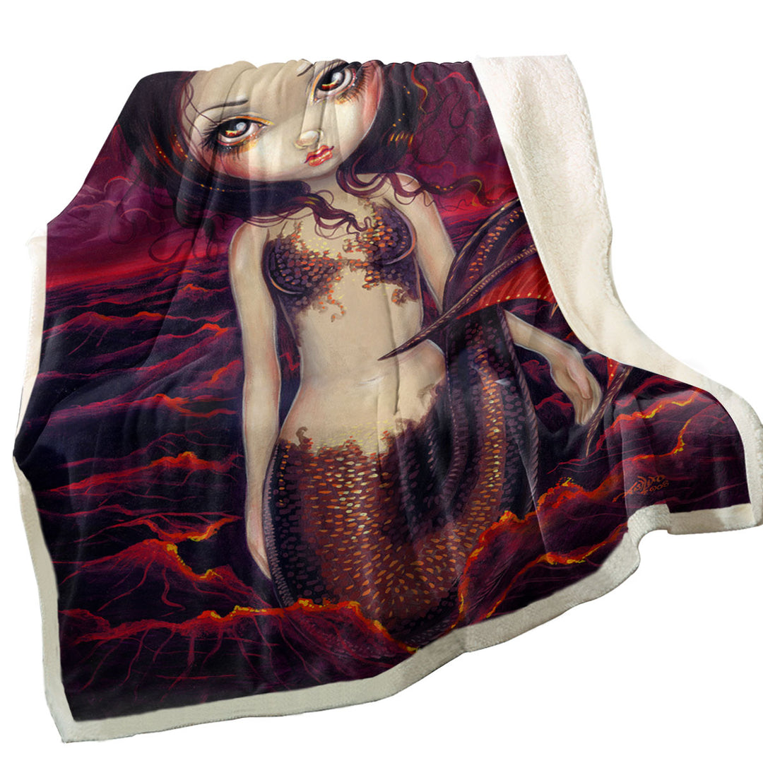 Beautiful Throws Fantasy Art Red Glow Mermaid Eclipse