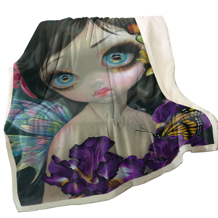 Beautiful Throws Girl Fairy with Iris Enchantment Flowers