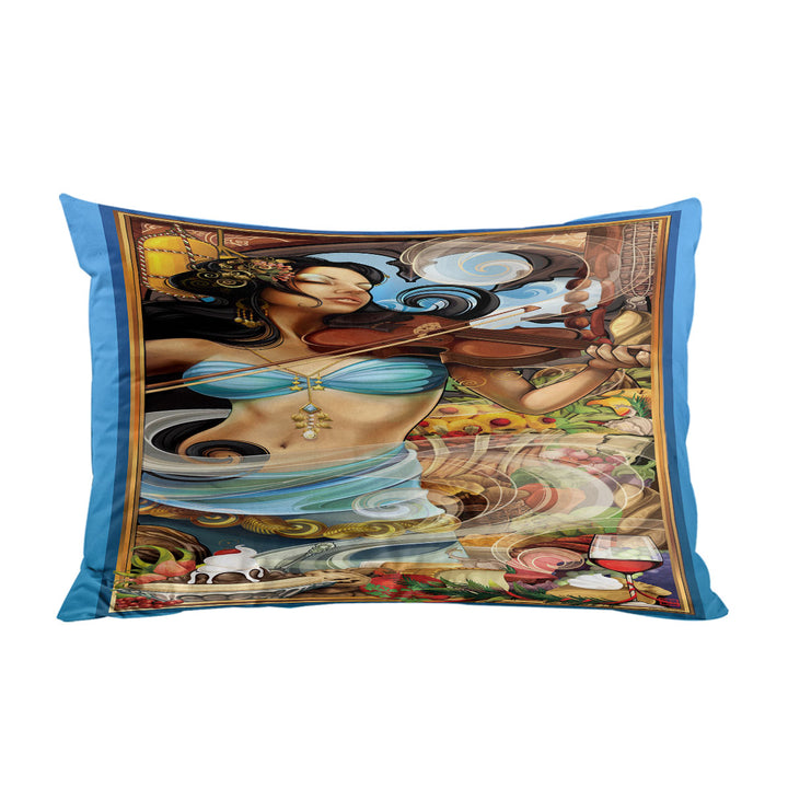 Beautiful Violinist Woman Goddess of Fine Dining Bed Covers