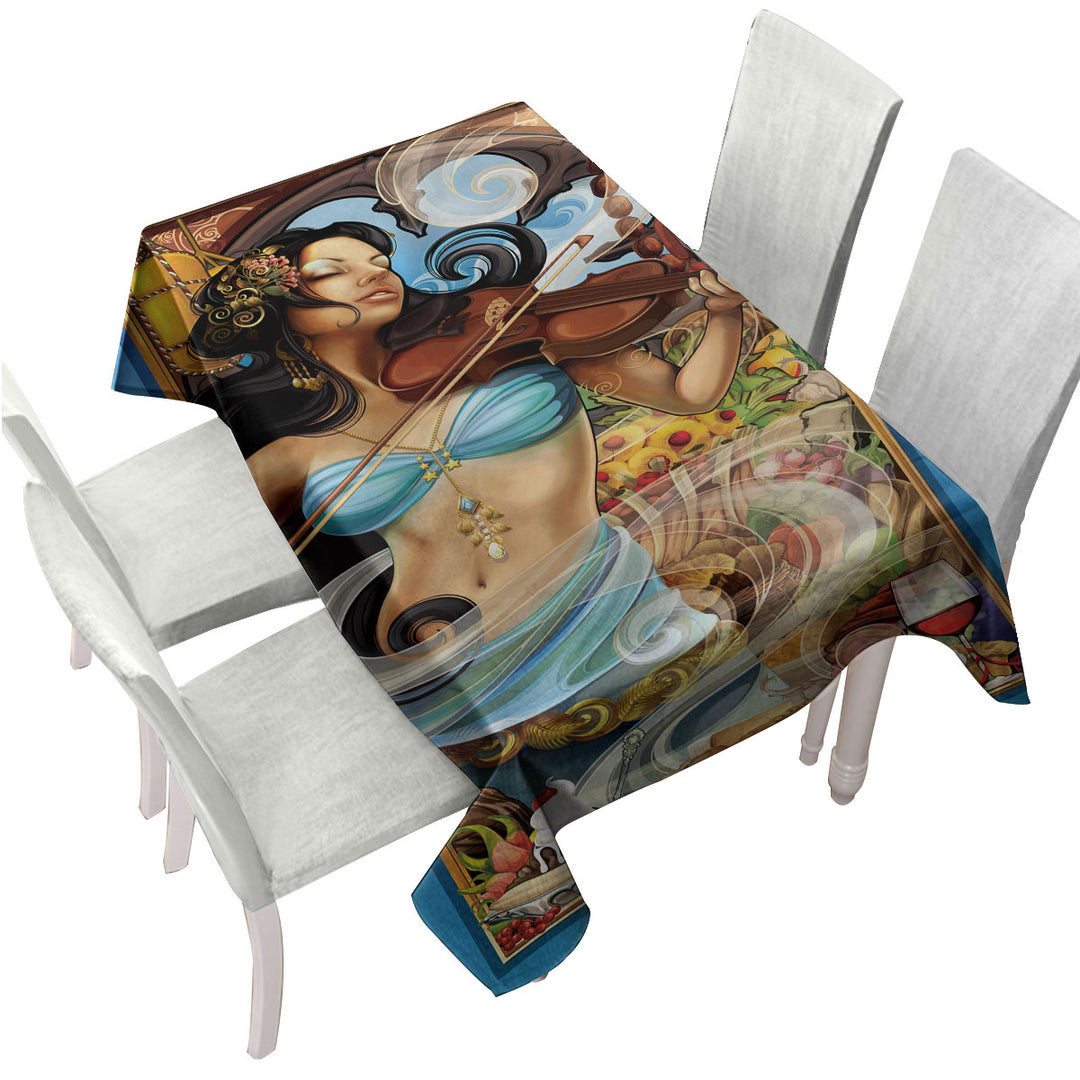 Beautiful Violinist Woman Goddess of Fine Dining Custom tablecloths