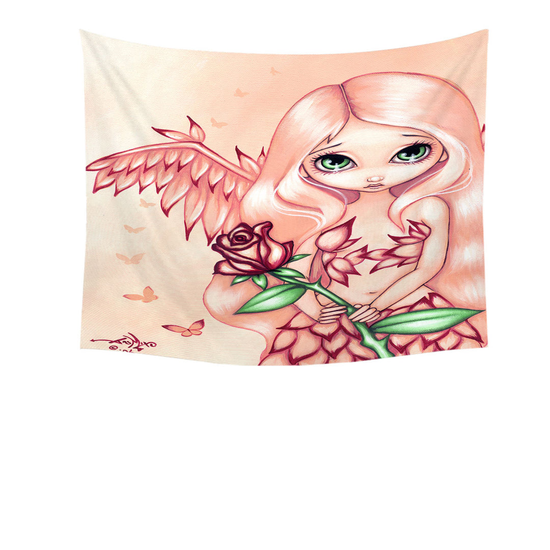 Beautiful Wall Decor Art Prints with Pale Rose A Flower Fairy with Angel Wings