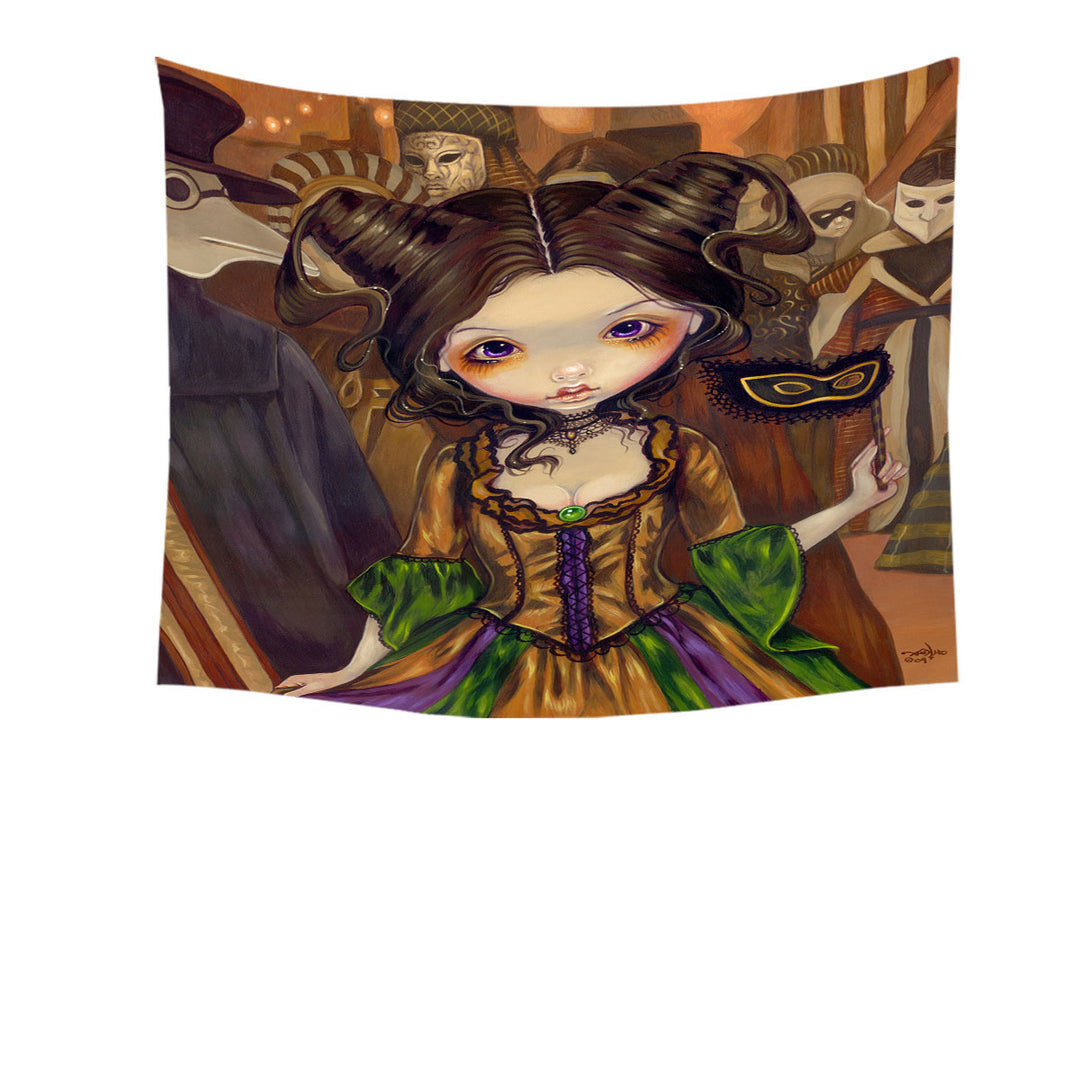 Beautiful Wall Decor Big Eyed Maiden at The Masquerade Ball Tapestry