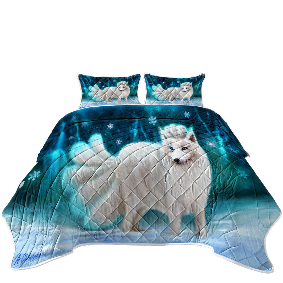 Beautiful White Snow Arctic Fox Coverlet