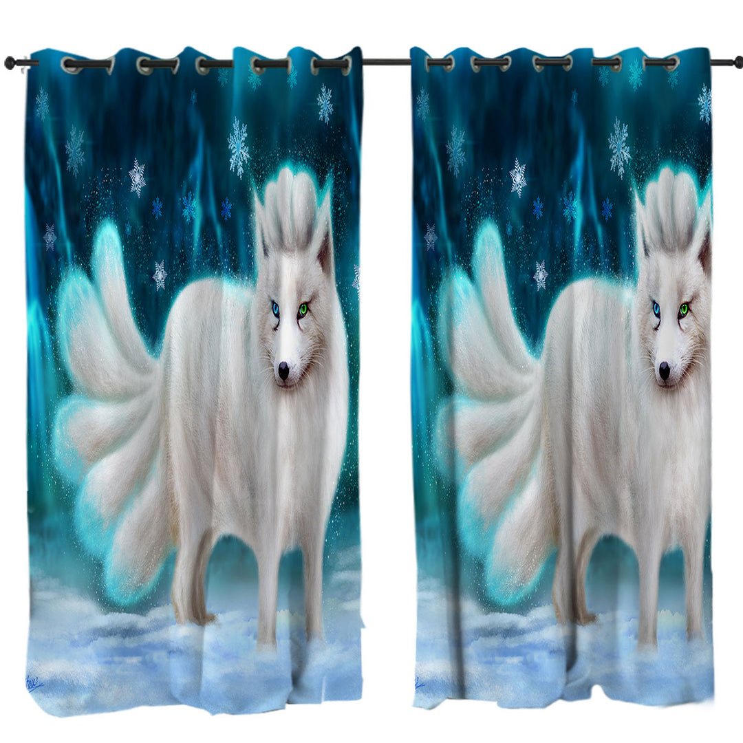 Beautiful White Snow Arctic Fox Window Curtains