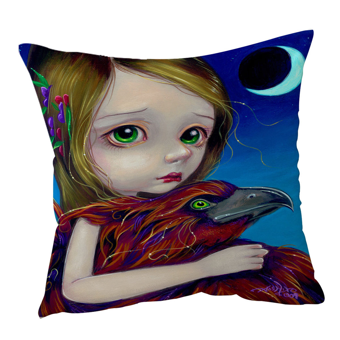 Beautiful Young Big Eyed Maiden and Phoenix Cushion Cover