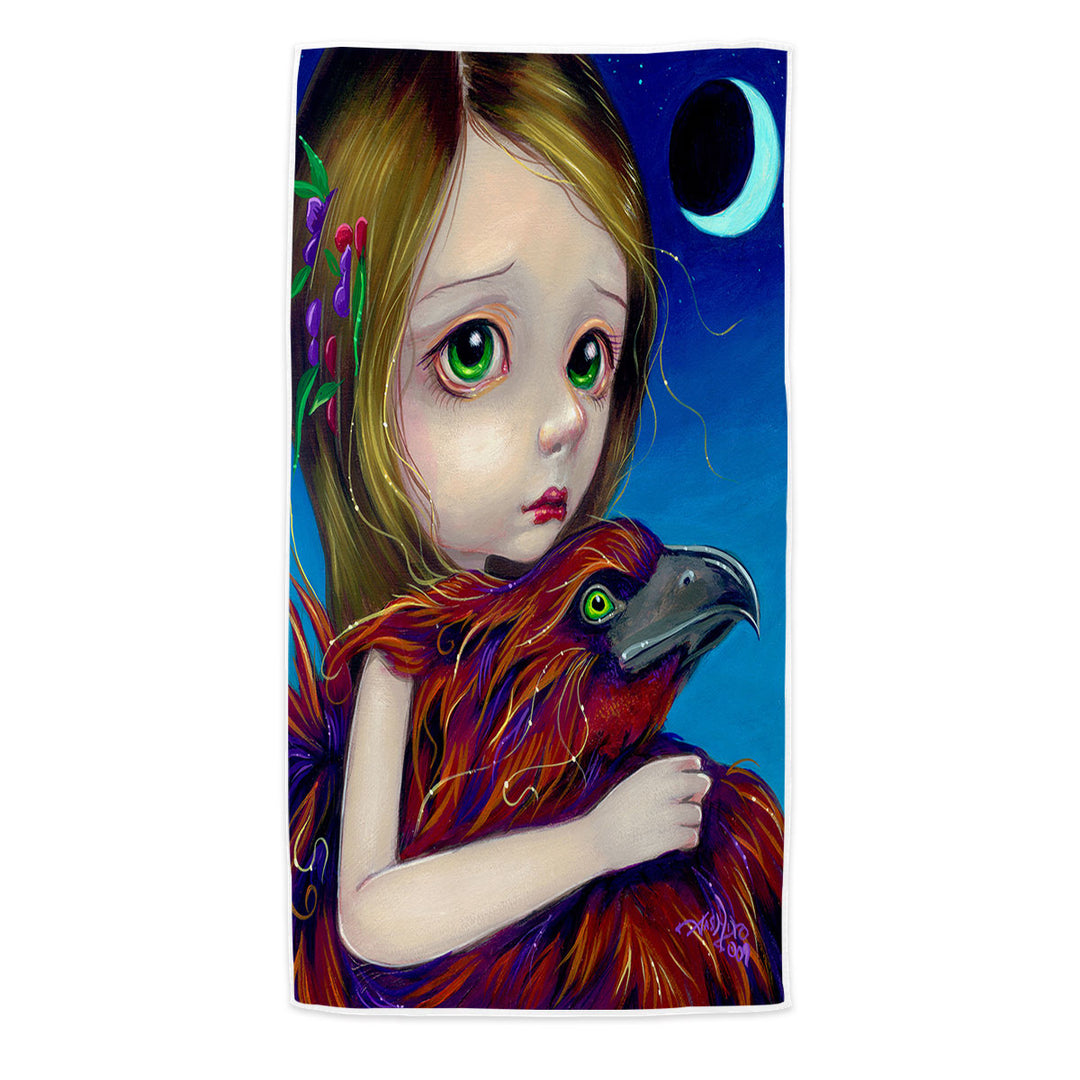 Beautiful Young Big Eyed Maiden and Phoenix Microfiber Beach Towel