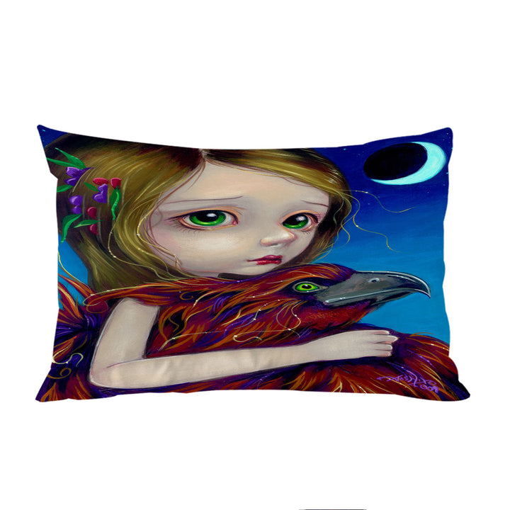 Beautiful Young Big Eyed Maiden and Phoenix Moon King Pillow Cases