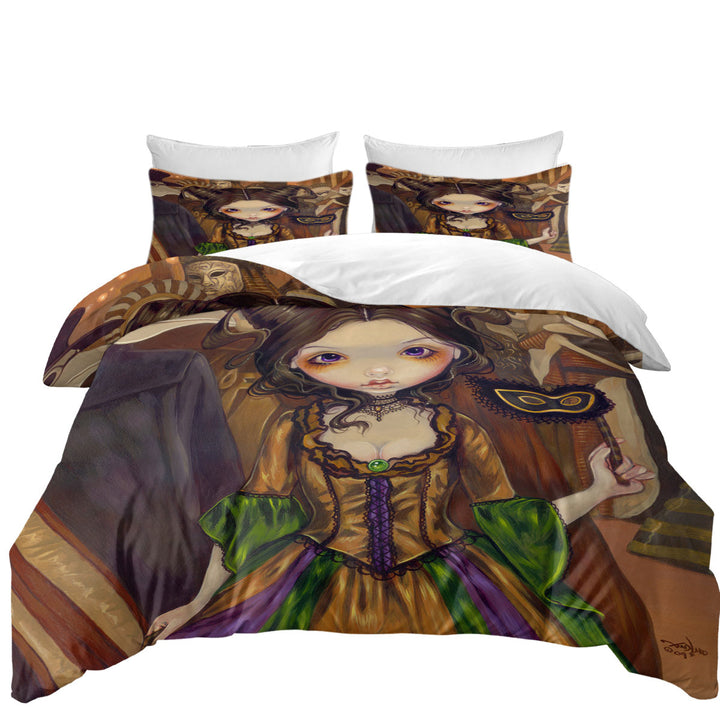 Beautiful big eyed maiden at The Masquerade Ball Duvet Covers