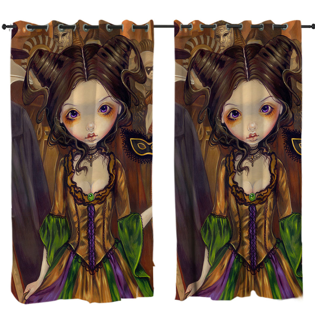 Beautiful big eyed maiden at The Masquerade Ball Eyelet Curtains