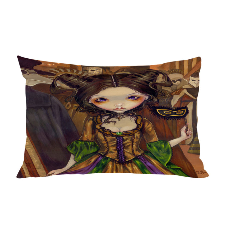 Beautiful big eyed maiden at The Masquerade Ball Pillow Cases