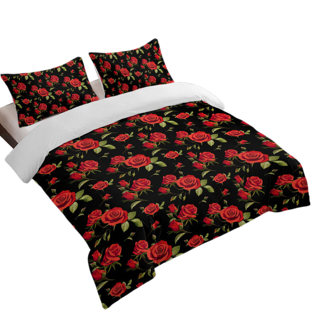 Bed Covers with Black Background Classic Red Roses