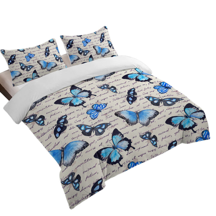 Bed Covers with Blue Butterflies over Letter