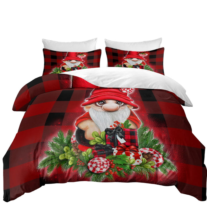 Bed Covers with Christmas Plaid Cutie Gnome