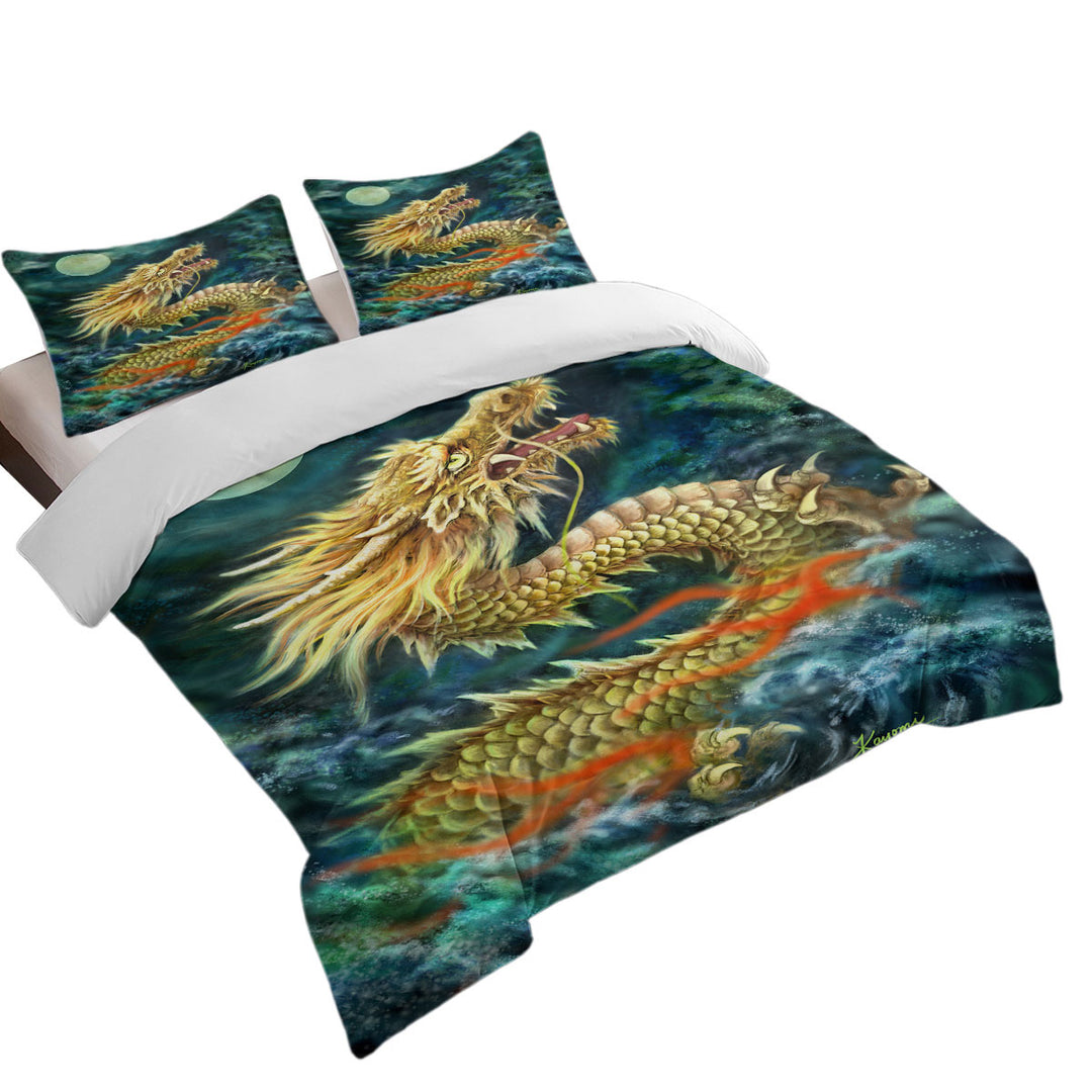 Bed Covers with Cool Art Full Moon Ocean Storm Chinese Dragon