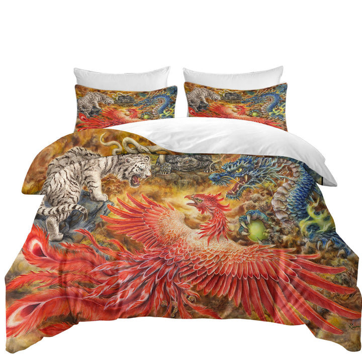 Bed Covers with Cool Fantasy Art Four Heavenly Beasts