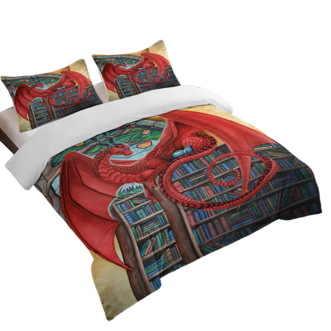 Bed Covers with Cool Fantasy Art Librarian Red Dragon