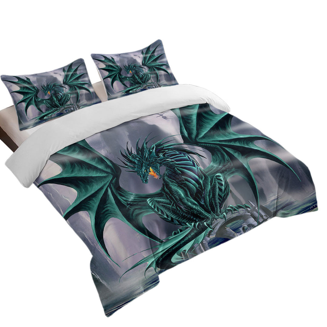 Bed Covers with Cool Fantasy Design Ocean Cliff Jade Dragon