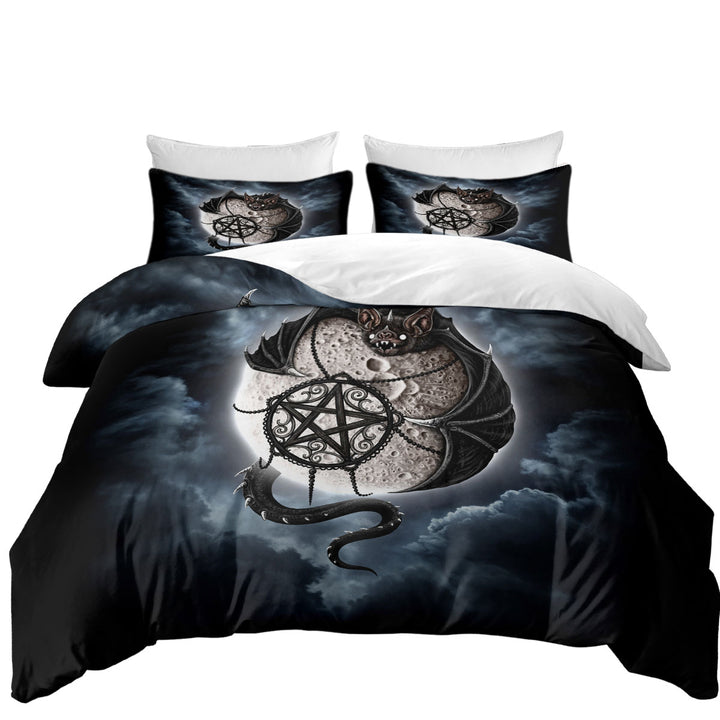 Bed Covers with Cool Gothic Bat Art Full Moon