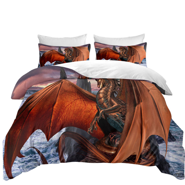 Bed Covers with Coppervein Fantasy Creature Ocean Rocks Dragon