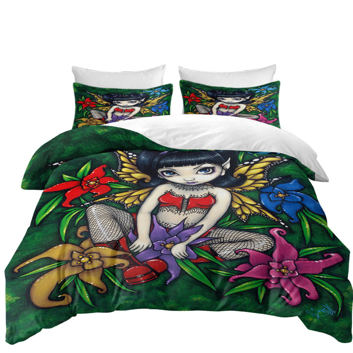 Bed Covers with Cute Goth Fairy Fishnets and Flowers