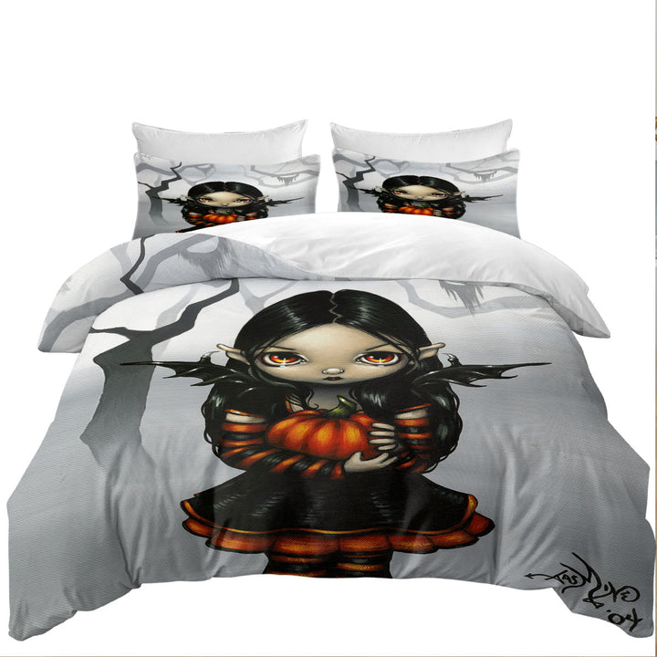 Bed Covers with Cute Halloween Design Goth Fairy Pumpkin Pixie