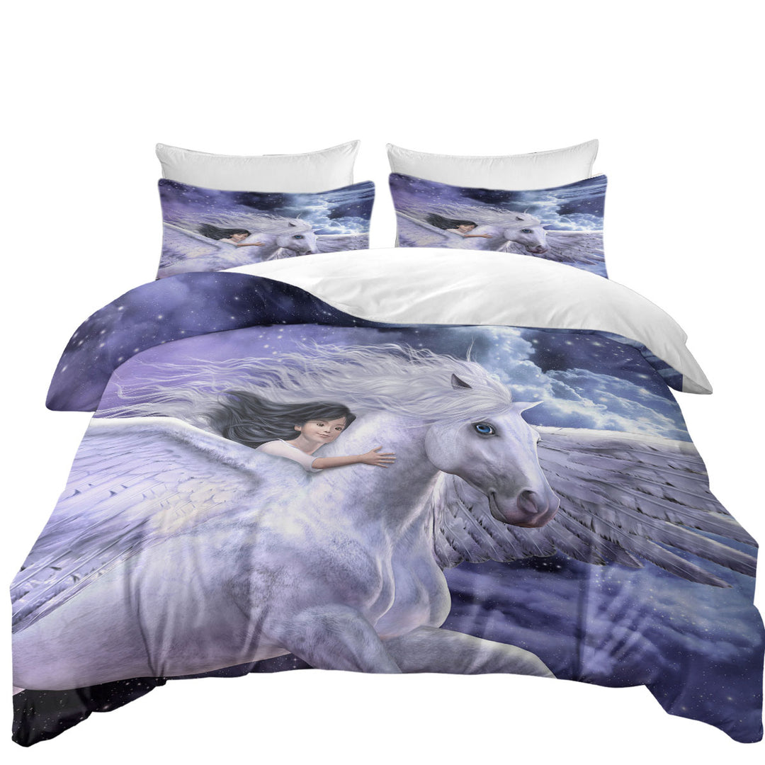 Bed Covers with Fantasy Art Cute Girl Riding Flying Horse