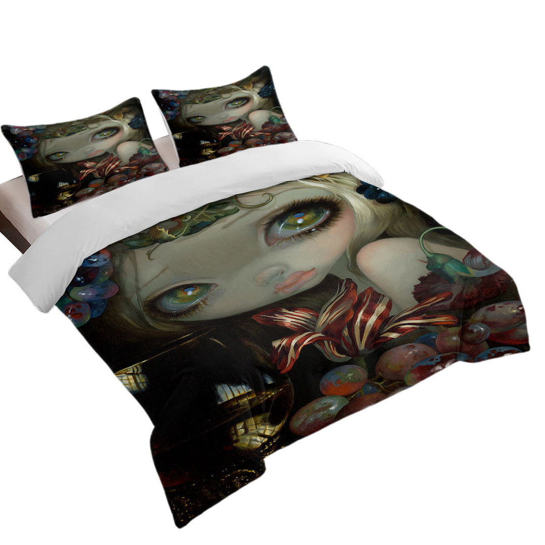 Bed Covers with Fine Art Painting Girl and Wine glass