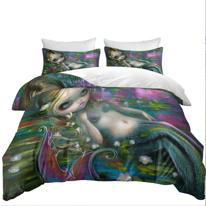 Bed Covers with Fine Fantasy Art Water Lily Pond Monet Mermaid