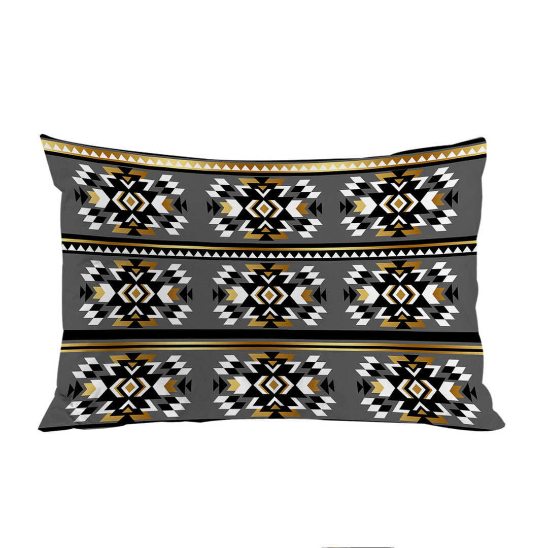 Bed Covers with Golden Aztec Pattern over Grey