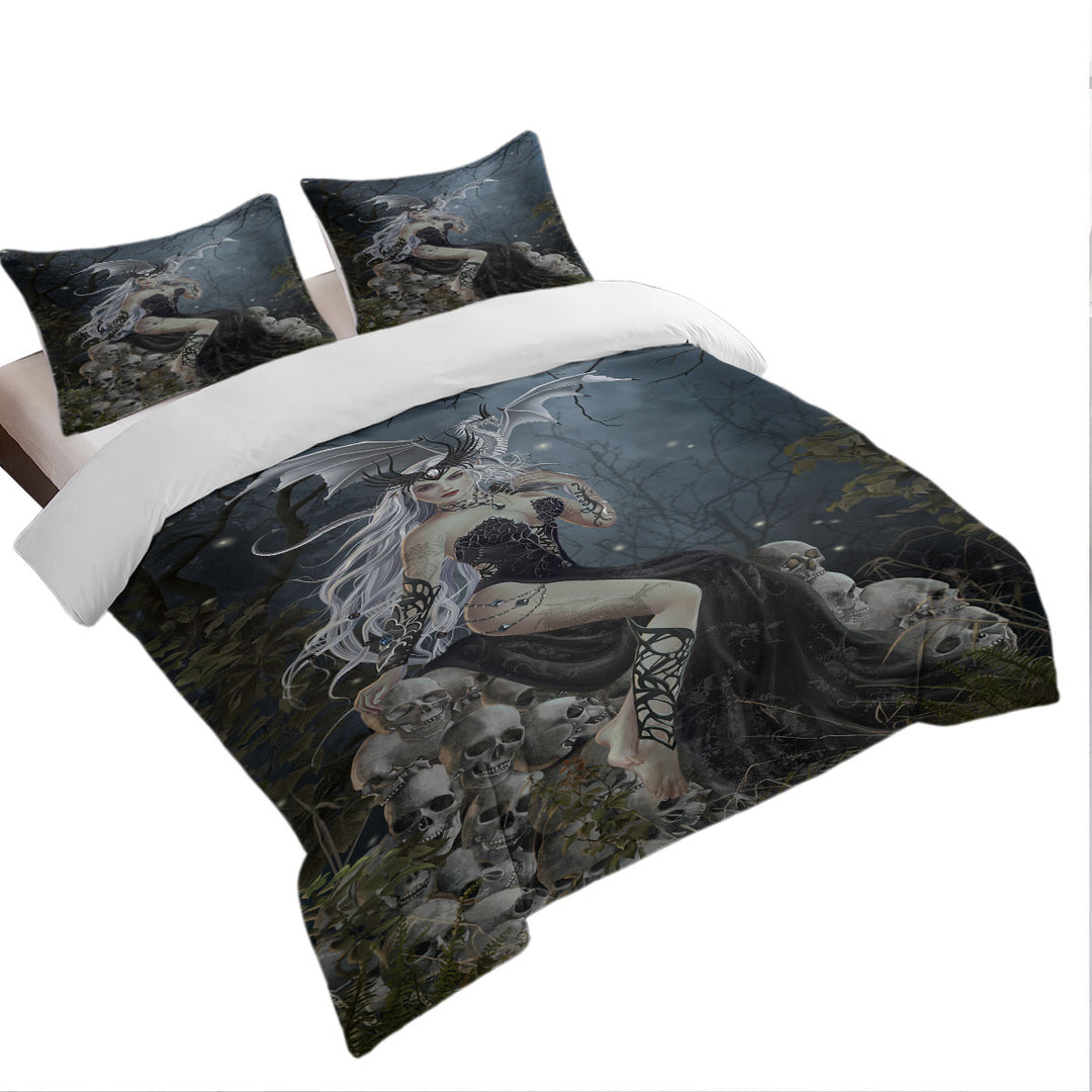 Bed Covers with Gothic Fantasy Art the Mad Queen Dragon and Skulls